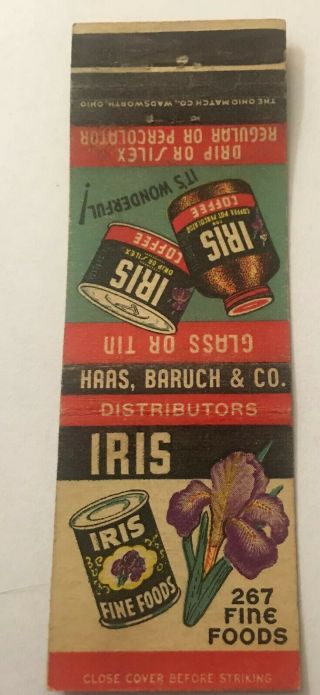 Vintage Matchbook Cover Matchcover Iris Fine Foods & Coffee