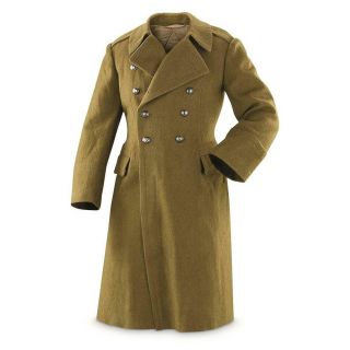 Romanian Military Surplus Wool Trench Coat,  Size M,  41 " Long