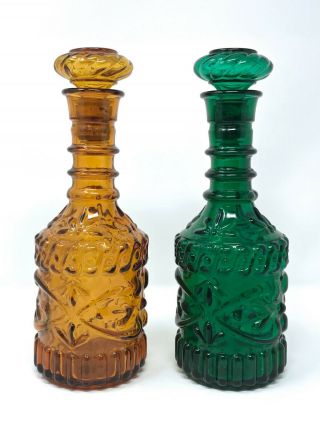 2 Vintage Kentucky Jim Beam Amber & Green Glass Liquor Bottle Decanters Dr8 - 230