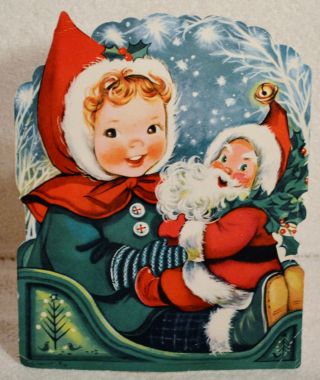 Vintage 1940s 1950s Stand Up Christmas Card Sign Decoration 7 " X 9 " Santa Claus