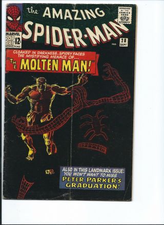 Spider - Man 28 - Vg - 3.  5 - Origin & 1st Molten Man Appearance (1965)