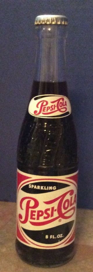 Vintage Glass Sparkling Pepsi Cola Bottle 8 Oz.  - Full -