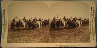 Photo Stereoview Of Col.  Roosevelt And Officers Of Rough Riders