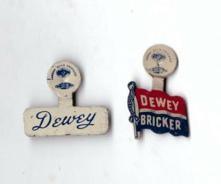 Two 1944 Thomas E.  Dewey & Bricker Lithograph Tab Pins