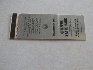 V472 Vintage Matchbook Cover Citizens State Bank Genoa City Wi Wisconsin