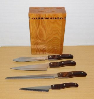 Vtg Ekco Arrowhead Knife Block Holder Set Chef Carving Serrated