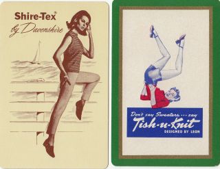 2 Swap Playing Cards Vintage Lady Advertising Clothes Tish U Knit & Shire Tex