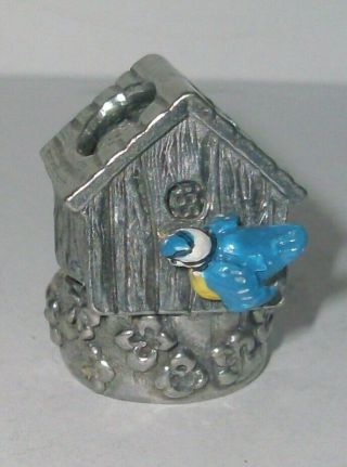 A Pewter Thimble - - A Bird Box With A Blue Bird - - With Removable Top