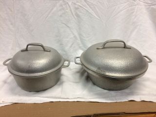 2 Vintage Hammered Cast Aluminum Sauce Pots With Lids 8” 10” Silverseal