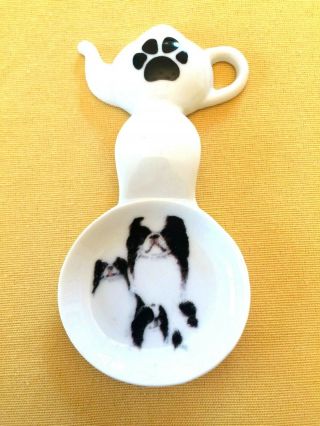 Japanese Chin Dog Handmade Ceramic - Porcelain Tea Bag Caddy Spoon Rest Blk/wh