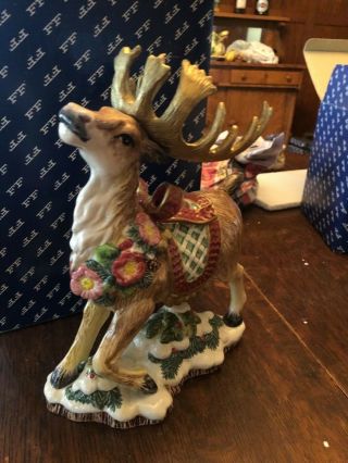 Fitz And Floyd Christmas Wreath Reindeer Candleholder
