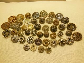 47 Vintage Assorted Sizes,  Styles & Shapes Metal & Metal Over Plastic Buttons
