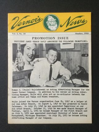 Vintage Vernor’s Ginger Ale Company Employee Newsletter October 1953