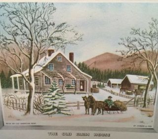 Vintage Christmas Card Currier And Ives Old Farm House
