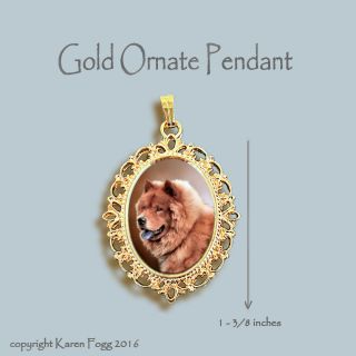 Chow Chow Dog Red - Ornate Gold Pendant Necklace