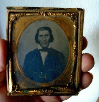 . Small Photo Tintype In A Frame With Leather Back Unusual