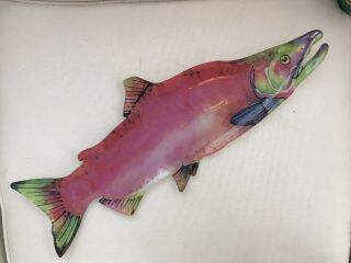 Big Sky Carvers Salmon Sockeye Fish Shaped Art Glass Decorative Plate Platter