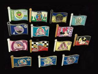 Disney Pin Wdw - Mystery Box Set - Character Flags Complete Set Of 14 Le