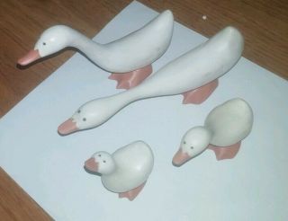 4 Vintage Small Wooden Hand Carved Hand Painted Goose