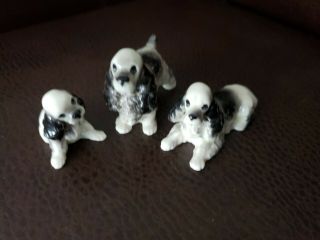 Vintage Miniature Bone China Spaniel Set Of 3 Dogs Pup Family Vintage Japan 2 "
