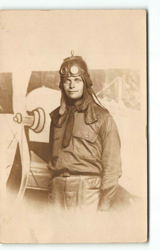 Early Aviation Portrait Postcard Studio Prop Airplane Steampunk Rppc Real Photo