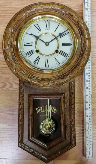 Vintage 31days Solid Cherry Wood Wall Clock Hour And Half Hour Strike