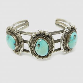 Nyjewel Vintage Sterling Silver Navajo Turquoise Heavy Cuff Bracelet 6.  5 " 55g