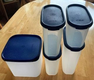 Tupperware Set of 5 Square Oval Modular Mates Blue Seals Flour Sugar Rice Cereal 2