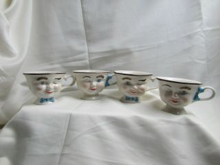 4 - Vintage Bailey Irish Cream Winking Face Mr & Mrs Footed Coffee Mugs
