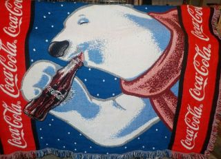 Coca Cola Polar Bear Tapestry Blanket/throw 60 " X 52 "
