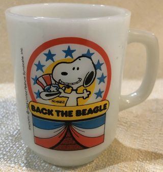 Vintage 1980 Peanuts Snoopy Milk Glass Mug,  Back The Beagle,  Schulz