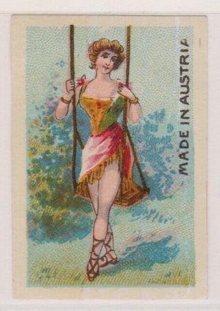 Old Glazed Matchbox Label Austria,  Woman On A Swing