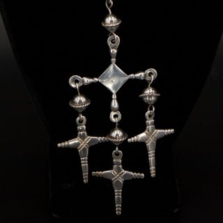 Vtg Sterling Silver 1950s Mexico Taxco Cross Pendant 23 " Statement Necklace 67g