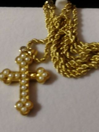Vintage Small 10k 10kt Gold Religious Cross Pendant Charm Necklace Crucifix 20”