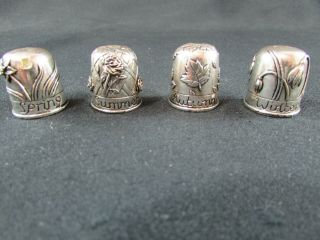 Set Of Four Silver Plated Souvenir Thimbles - The Four Seasons