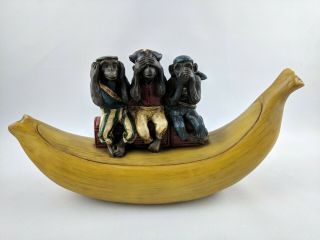 Three Wise Monkeys Statue Banana Trinket Box Hear See Speak No Evil 3 Pirates