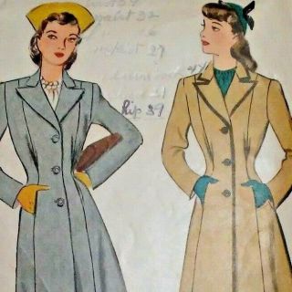 Simplicity 4564 Fitted Coat Winter Women Size 12 Vintage 1940s Pattern Cut