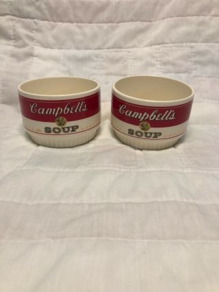 2 Vintage Campbell’s Stackable Soup Bowl Red And White Made In Usa