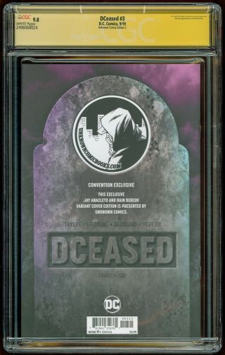 DCEASED 3 CGC 9.  8 SS VIRGIN SIGNED BY JAY ANACLETO UNKNOWN EDITION C ZOMBIE 2