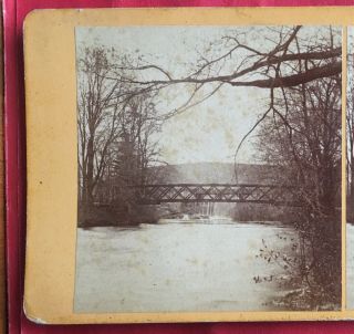 1860s River Lancaster Mill Clinton Ma Rr Railway Bridge Stereoview Albumen Photo