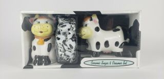 Vintage Ceramic Cow Sugar And Creamer Set By Houston Harvest - Nip