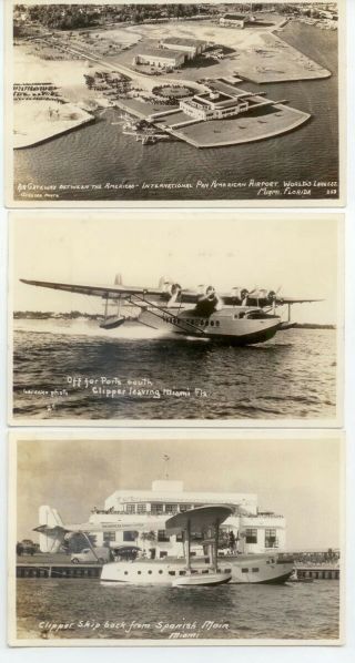 Vintage Rppc Postcards - Pan American Airport,  Miami,  Clippers
