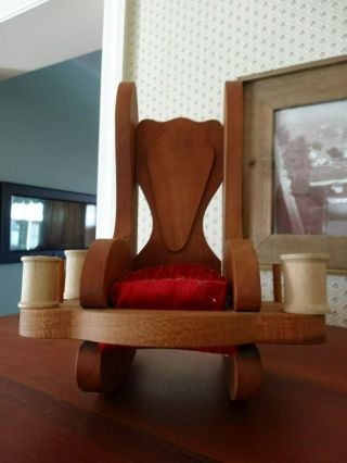 Doll Wood Wooden Rocking Chair Pin Cushion Thread Spool Holder Caddy Sew