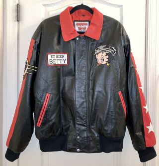 Limited Betty Boop Leather Jacket American Toons By Excelled Betty Biker Vtg L