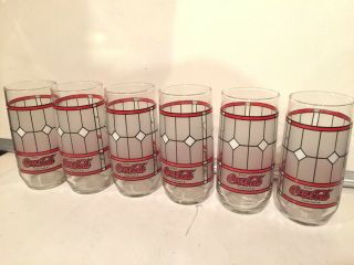 Vintage Coca - Cola Tiffany Style Stained Glass Set Of 6 Cooler Glass