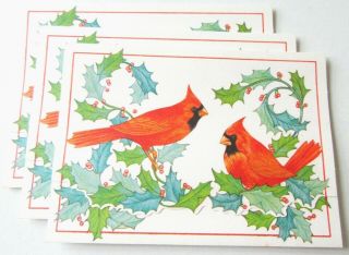 3 Vintage Christmas Card Postalettes Hallmark Cardinals Holly Berries
