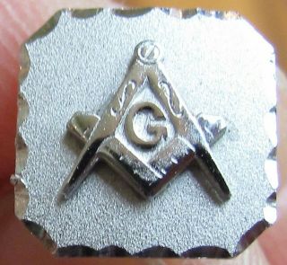 Vintage Sterling Silver Freemason Tie Tack Pin With T Bar Tee And Chain Masonic