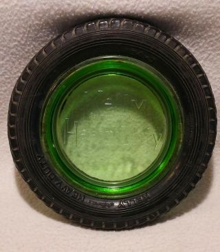 Vintage Heavy Duty Kelly Tires Springfield Advertising Ashtray Green Glass