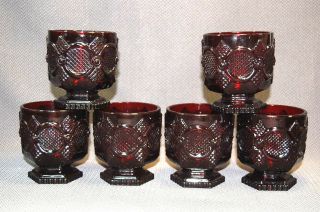 6pc Avon Ruby Red Cape Cod Footed Glassware