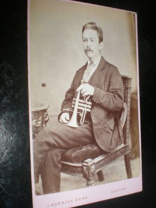 Cdv Old Photograph Man With Bugle By Hobbiss At Buxton C1870s